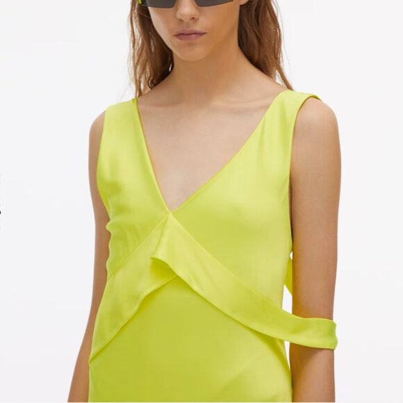 The Helmut Lang Long Double Satin Sash Dress - Neon Yellow size 6 - Picture 4 of 11